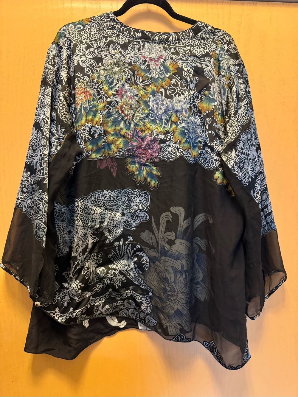 Citron Los Angeles 100% Silk Women's Floral Asian Lace-Print Sheer Blouse 2X - Picture 2 of 10